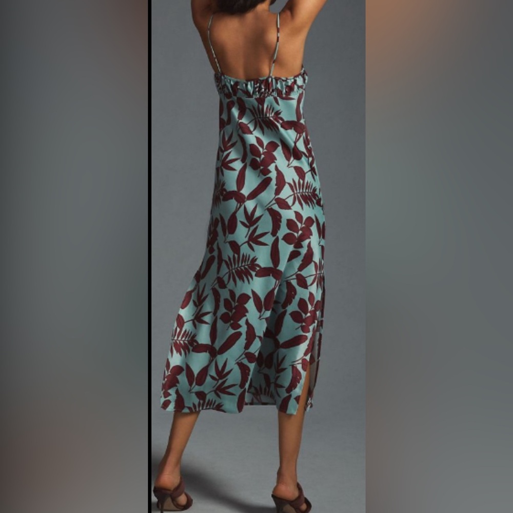 Anthropologie Light Teal & Deep Wine Print Midi Dress/Spaghetti Strap/P Small - Picture 5 of 8